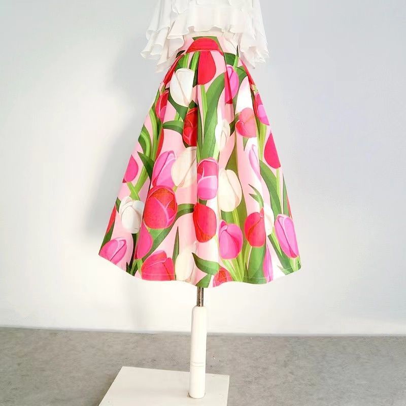 Ho Váy Hoa Tulip Pettiskirt Eo Cao Vừa Vặn Có Túi Phong Cách Hepburn Thời Trang Xuân Hè Mới Cho Nữ