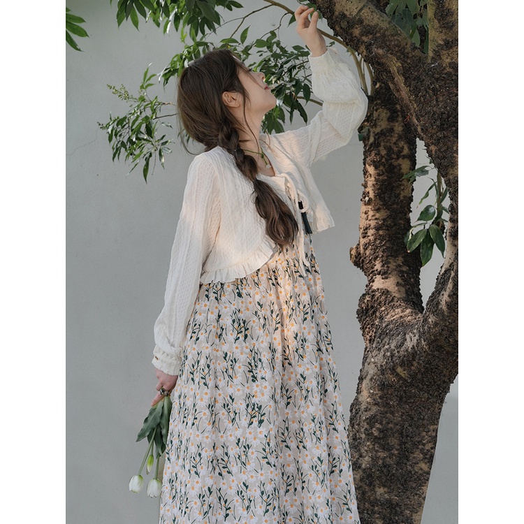 Set Áo Khoác Và Đầm Hai Dây Dáng Chữ A Dài In Họa Tiết Cô Gái Ngọt Ngào Thời Trang Xuân Hè Cho Nữ Plus Size