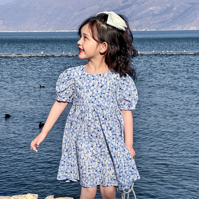 [Hàng Mới Về] Đầm Công Chúa Dài Đến Gối Tay Phồng In Họa Tiết Hoa Phong Cách Phương Tây Thời Trang Mùa Hè Hàn Quốc Cho Bé Gái