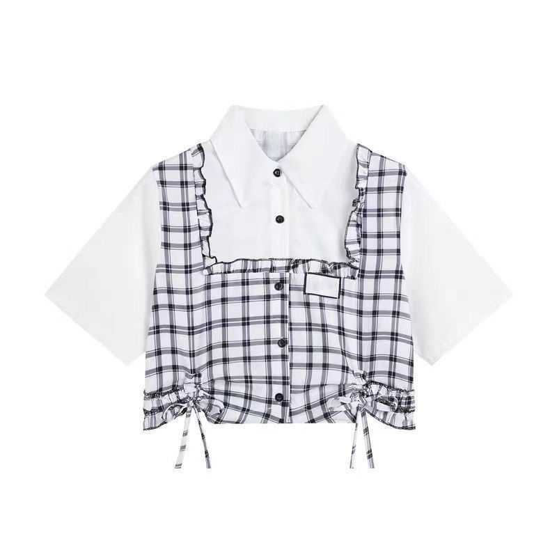 Set Áo Sơ Mi Phối Chân Váy Lệch Tà Phong Cách Preppy Thời Trang Mùa Hè 2023 Mới Cho Nữ