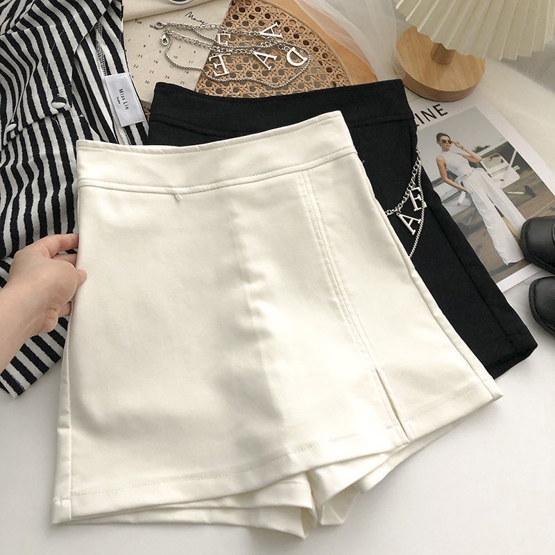 Quần Short Lưng Cao Ống Rộng Phối Dây Xích In Chữ Phong Cách Hàn Quốc Thời Trang Cho Nữ