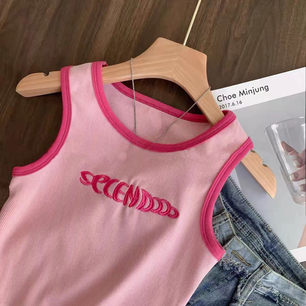 Áo Hai Dây Dáng Ngắn Màu Hồng Phong Cách Retro Mỹ Thời Trang Mùa Hè Cho Nữ