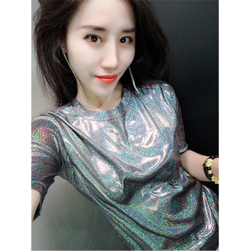 Áo Thun Tay Ngắn Đính Ngọc Trai Lấp Lánh Phong Cách Mới Mùa Hè Cho Nữ