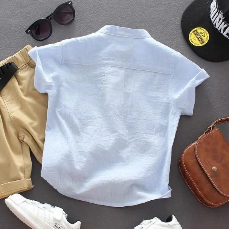 Áo Sơ Mi Cotton Lanh Mỏng Màu Trơn Thời Trang Mùa Hè Cho Bé Trai