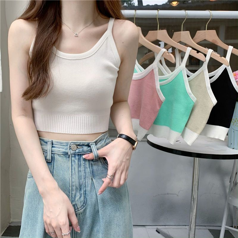 Áo Hai Dây Dệt Kim Dáng Ngắn Phong Cách Hàn Quốc Thời Trang Mùa Hè Cho Nữ