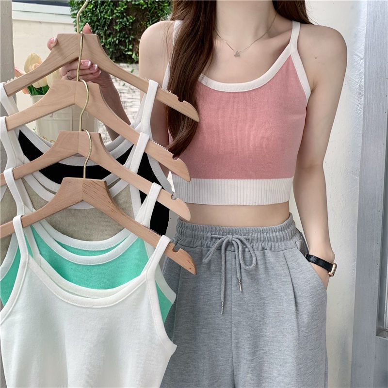 Áo Hai Dây Dệt Kim Dáng Ngắn Phong Cách Hàn Quốc Thời Trang Mùa Hè Cho Nữ