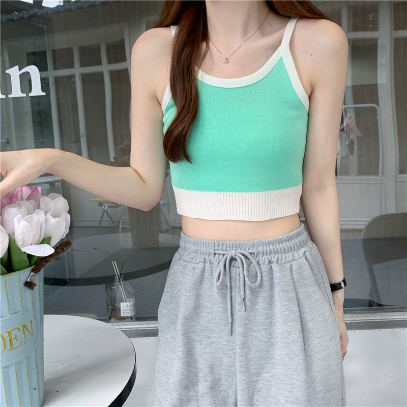 Áo Hai Dây Dệt Kim Dáng Ngắn Phong Cách Hàn Quốc Thời Trang Mùa Hè Cho Nữ