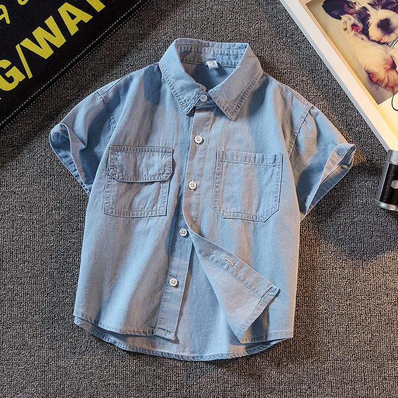 Hàng Mới Về Áo Sơ Mi Denim Mỏng Tay Ngắn Phong Cách Hàn Quốc Thời Trang Mới 2023 Cho Bé Trai