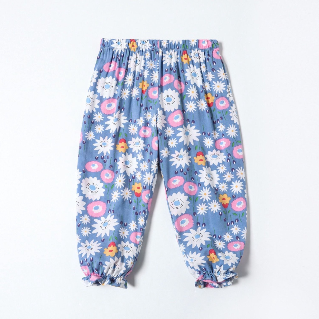 Hàng Có Sẵn ~ [Khuyến Mãi] Quần Cotton Lụa Mỏng Dáng Rộng Thoáng Khí Chống Muỗi Phong Cách Đồng Quê Cho Bé Gái Mặc