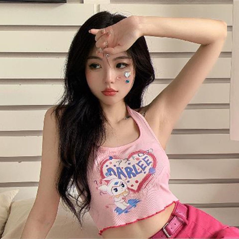 Áo Hai Dây Dáng Ngắn In Họa Tiết Phong Cách Nhật Bản Thời Trang Mùa Hè Quyến Rũ Cho Nữ / Búp Bê Barbiecore