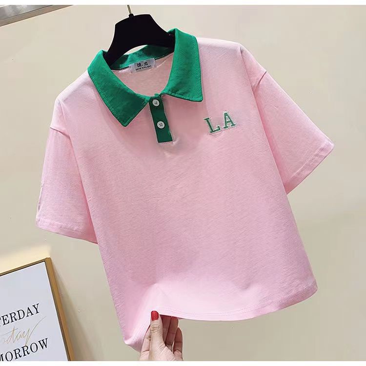Áo Thun polo Cotton Nguyên Chất Tay Ngắn Dáng Rộng Màu Tương Phản Phong Cách Hàn Quốc Thời Trang Mùa Hè Mới Cho Nữ