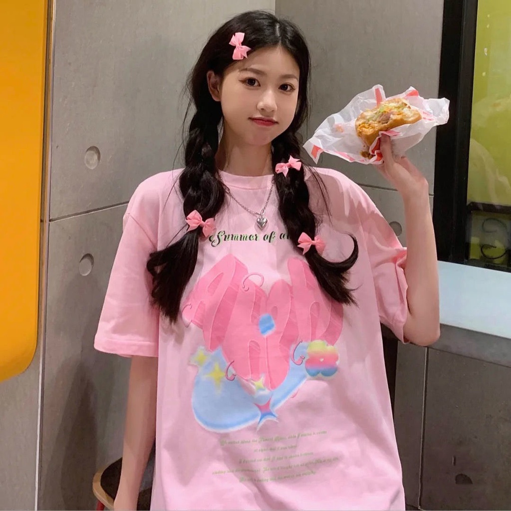 Áo Thun 100% Cotton Tay Ngắn Dáng Rộng Phong Cách Hàn Quốc Thời Trang Mùa Hè Cho Nữ