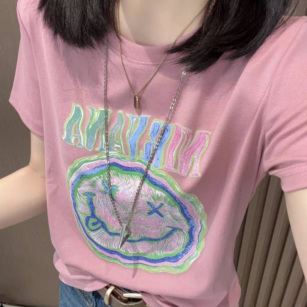 Áo Thun Tay Ngắn Cổ Tròn In Hình Thời Trang Dành Cho Nữ