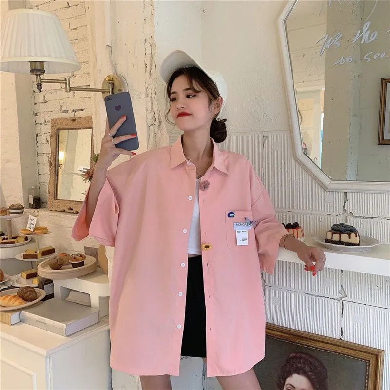 Áo Sơ Mi Trắng Mềm Ngắn Tay Dáng Rộng Phong Cách Hong Kong Thời Trang Mùa Hè Cho Nữ