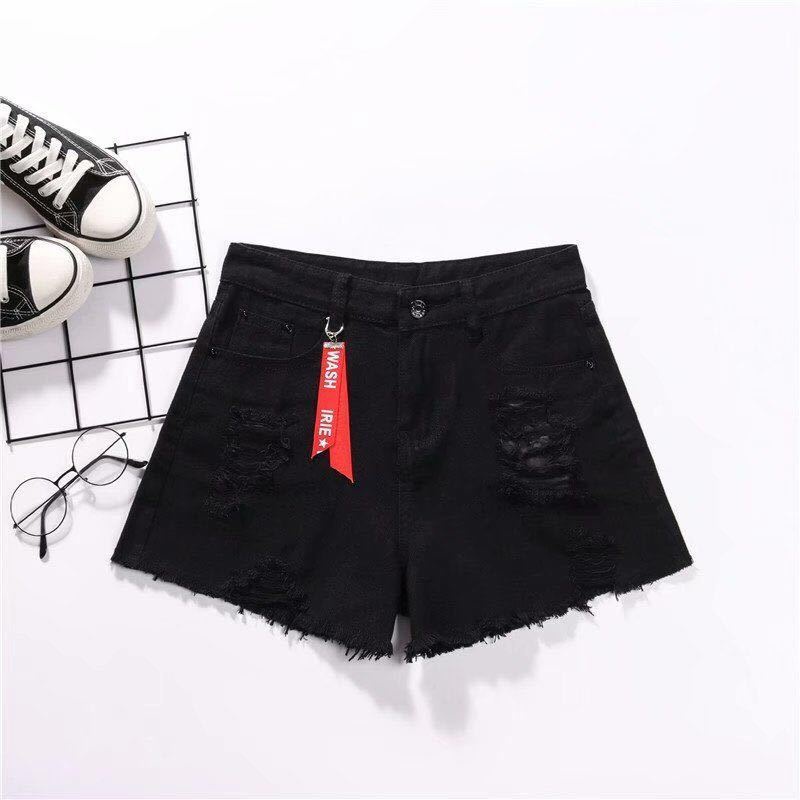 Phong Cách Mới ~ Quần Short Denim Lưng Cao Dáng Rộng Mỏng Mùa Hè Rách Gối Phong Cách Mới Cho Nữ