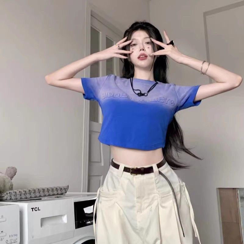 Áo Thun Ngắn Tay Màu Sắc Gradient In Hình Rồng Ngọt Ngào Thời Trang Mùa Hè Cho Nữ