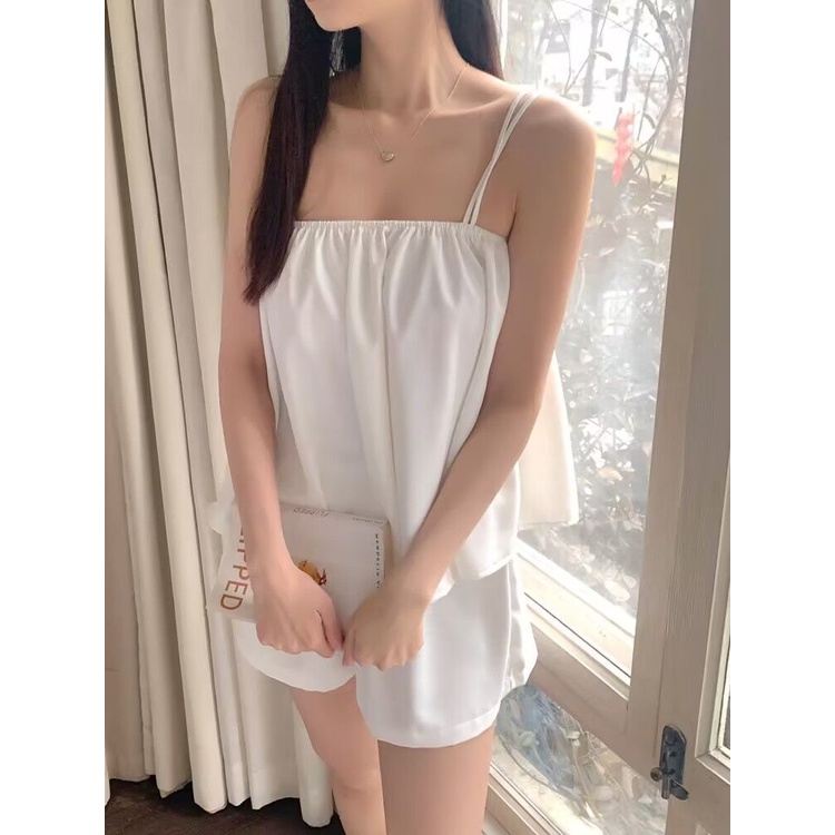 Mới Bộ Đồ Ngủ Áo Hai Dây Phối Quần Short Vải Lụa Mát Mỏng Phong Cách Nhật Bản Đơn Giản Thời Trang Mùa Hè Cho Bạn Gái