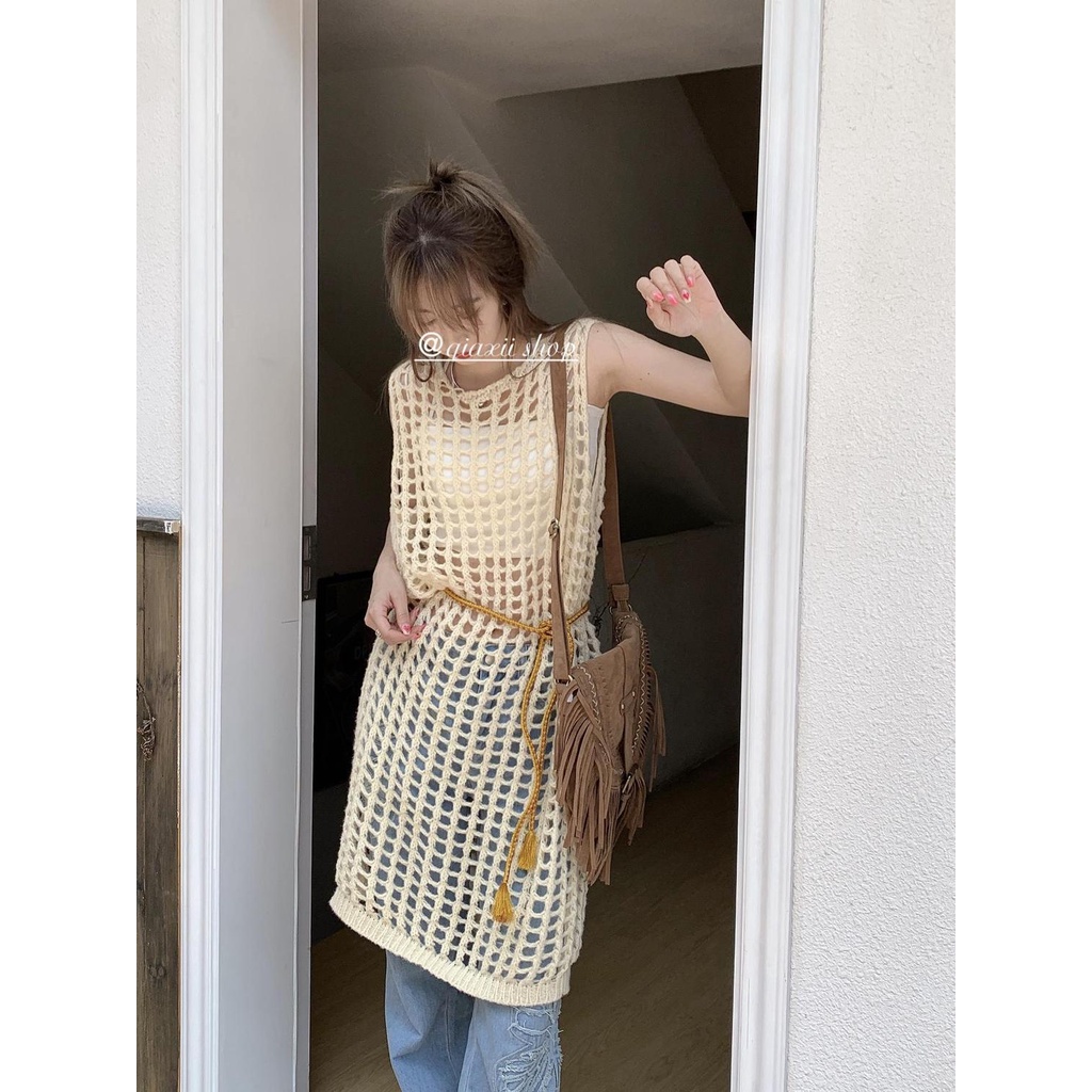 Phong Cách Mới Is Coming Áo Lưới Dệt Kim Rỗng Dáng Dài Phong Cách Niche Chic Thiết Kế Kiểu Nhật Ký Mặc Vào Mùa Hè Cho Nữ