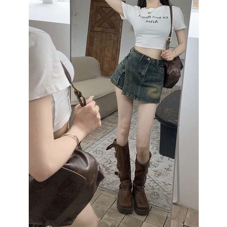 Chân Váy Denim Chữ a Lưng Cao Phong Cách Mỹ Thời Trang Mùa Hè 2023 Mới