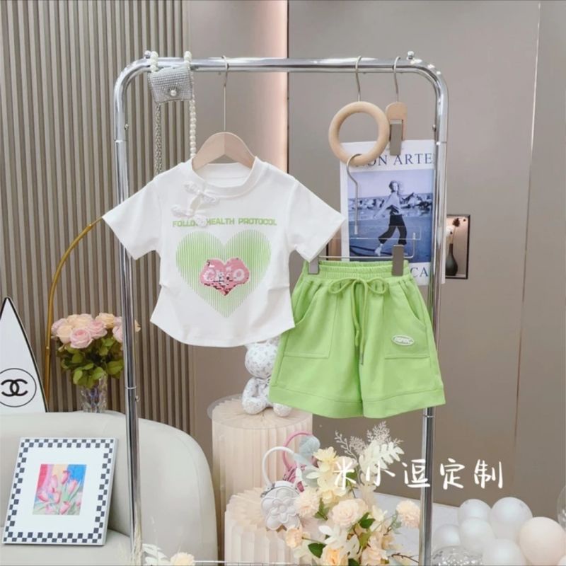 Áo Thun Tay Ngắn Kiểu Sườn Xám In Họa Tiết Trái Tim Phong Cách Trung Hoa Thời Trang Mùa Hè 2023 Cho Bé Gái