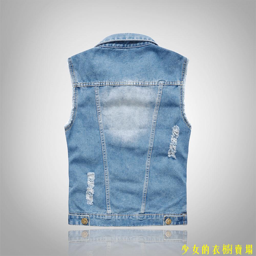 Áo Khoác Denim Sát Nách Dáng Ôm Màu Xanh Nhạt 3 Hàng Nút Kiểu Hàn Quốc Thời Trang Cho Nam
