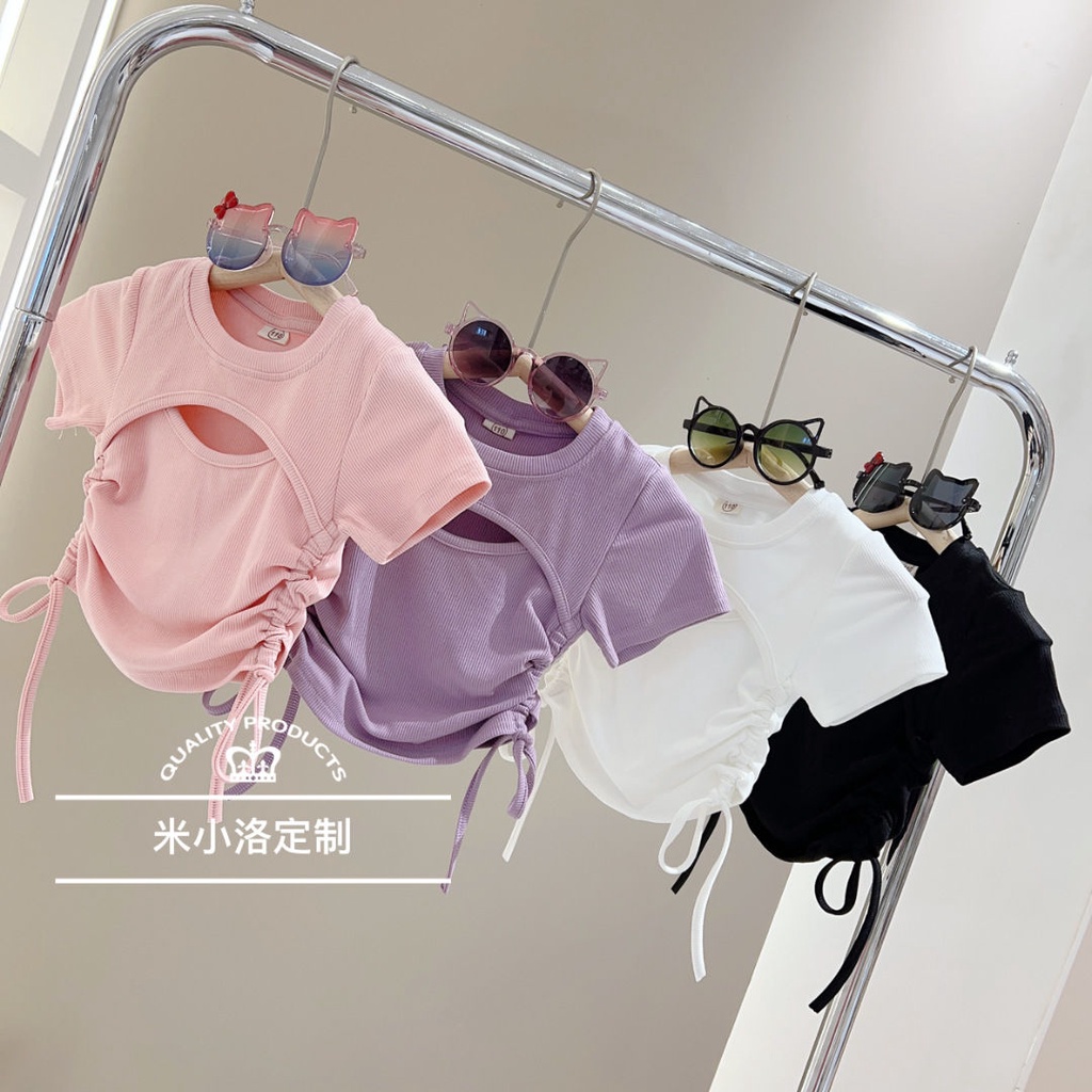 Áo Thun Ngắn Hai Dây Ôm Dáng Phong Cách Ngọt Ngào Cá Tính Cho Bé Gái