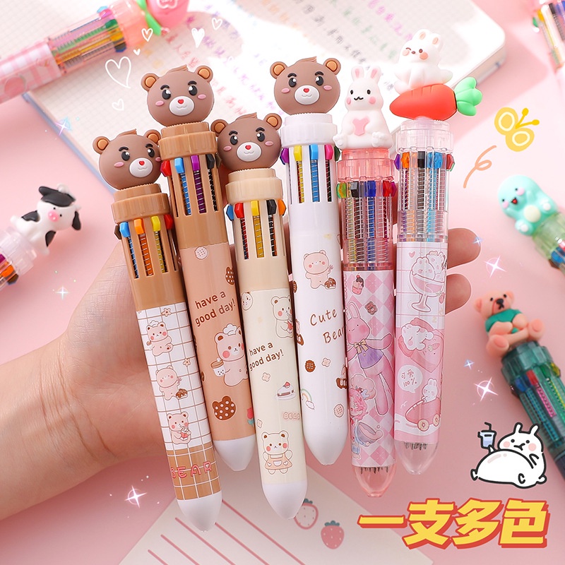 Bút Bi Bấm Nhiều Màu Đa Năng Họa Tiết Hoạt Hình Dễ Thương Cho Nữ