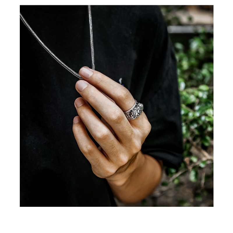 Nhẫn Hở Mạ Bạc Hoạ Tiết Pixiu Độc Đáo Phong Cách Retro Cho Nam Giới