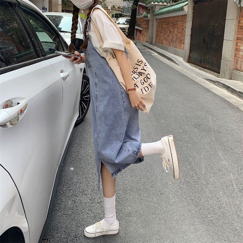 Đầm Yếm Denim Dáng Rộng Phong Cách Nhật Bản Dễ Thương HZFWC3680