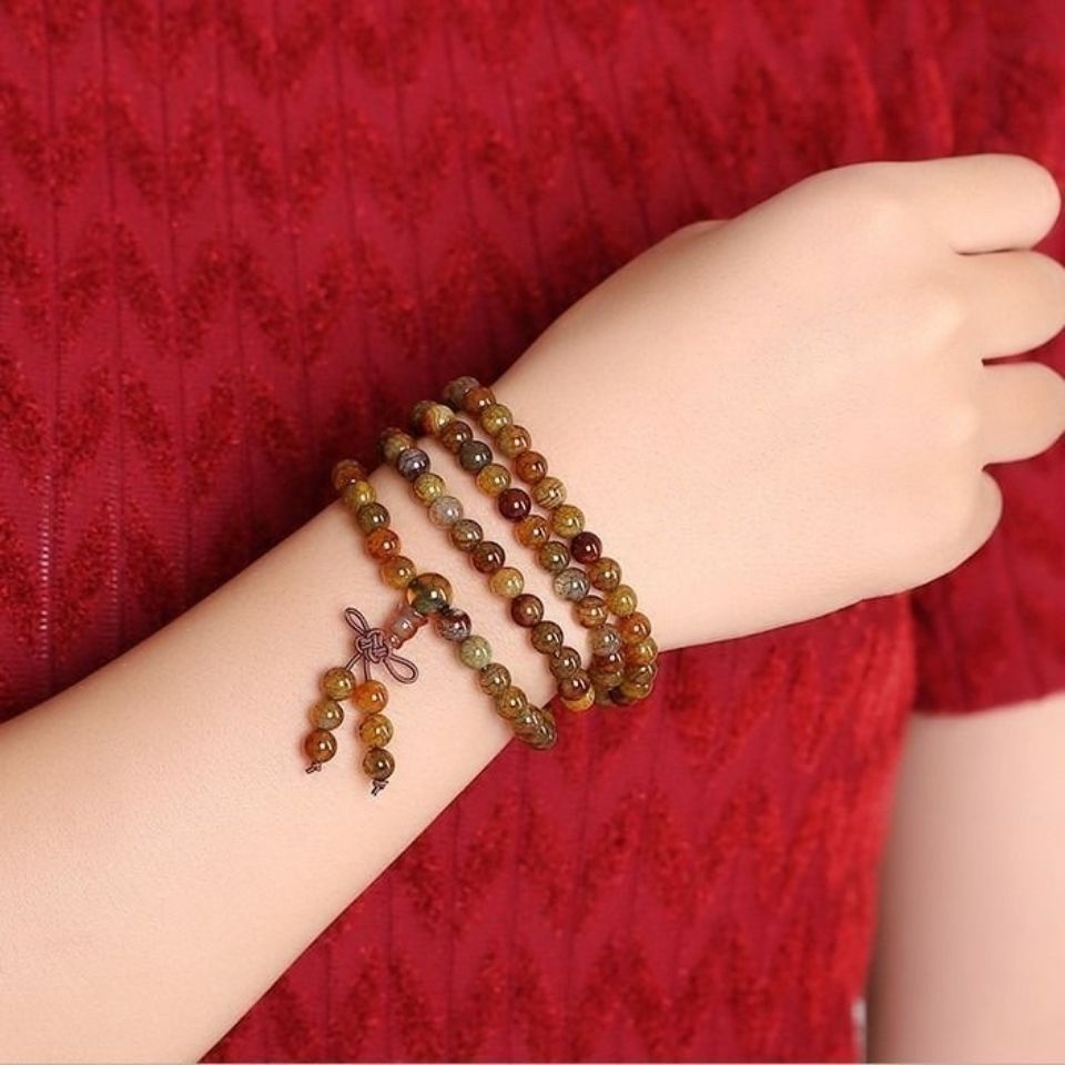 Vòng Tay Chuỗi Hạt Đá Mã Não 108 Hạt Tự Nhiên 3.28 In Họa Tiết Rồng Thời Trang Cho Cặp Đôi