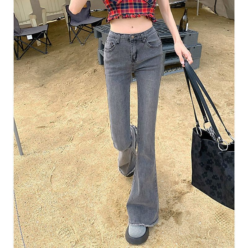 Millennium Hot Girl Quấn Mông Denim Micro-Flared Dáng Ôm Mùa Xuân Thu Phong Cách Retro Mỹ Cho Nữ