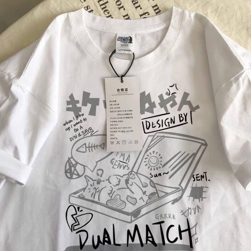 Áo Thun Cotton Ngắn Tay Dáng Rộng Thời Trang Mùa Hè Phong Cách Retro Nhật Bản