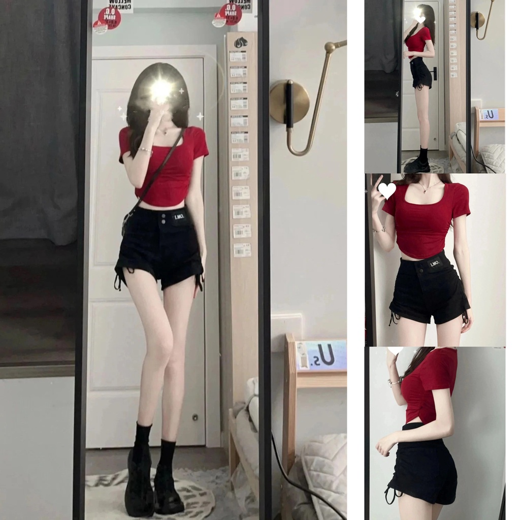 Bộ Áo Thun + Quần Short Phong Cách Thời Trang Hong Kong Chất Lượng Cao Phong Cách Đường Phố Cho Nữ