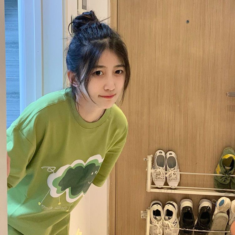 Jiashucheng Áo Thun Cotton Nguyên Chất Tay Ngắn Màu Bơ Ngọt Ngào Thời Trang Mùa Hè Niche