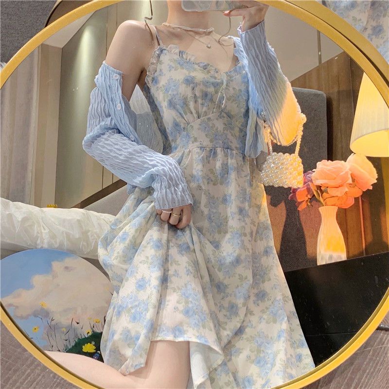 VáY hoa nhí dáng dài VáY BabyDoll đầm thiết kế VáY đi biển ĐầM Hai DâY MỏNg Nhẹ In HọA TiếT Hoa Phong CáCh PháP ThờI Trang MùA Hè 2023 MớI Cho Nữ