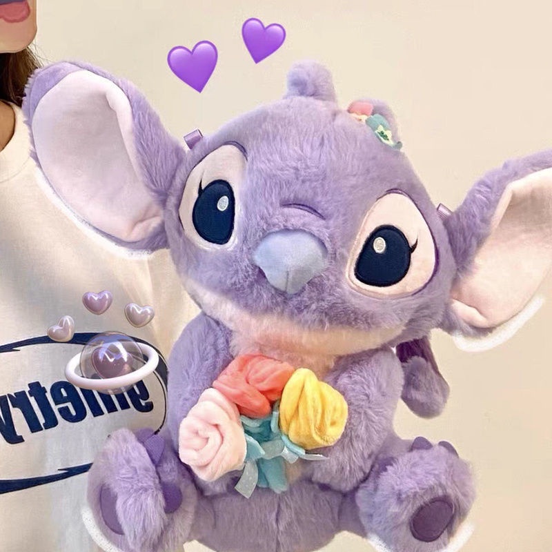 Gối Nhồi Bông Hình Stitch Hoạt Hình Màu Tím Dễ Thương Dùng Làm Quà Tặng Sinh Nhật Cho Bé Gái