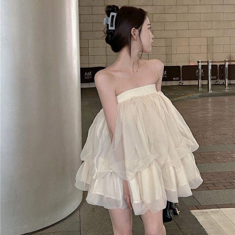 IELGY   Đầm Xòe Phối Lưới Hở Vai Thời Trang Dành Cho Nữ