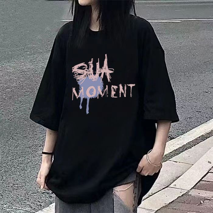 Áo Thun Đen Tay Ngắn Dáng Rộng Phong Cách Harajuku Hàn Quốc Thời Trang Mùa Hè 2023 Dành Cho Nữ