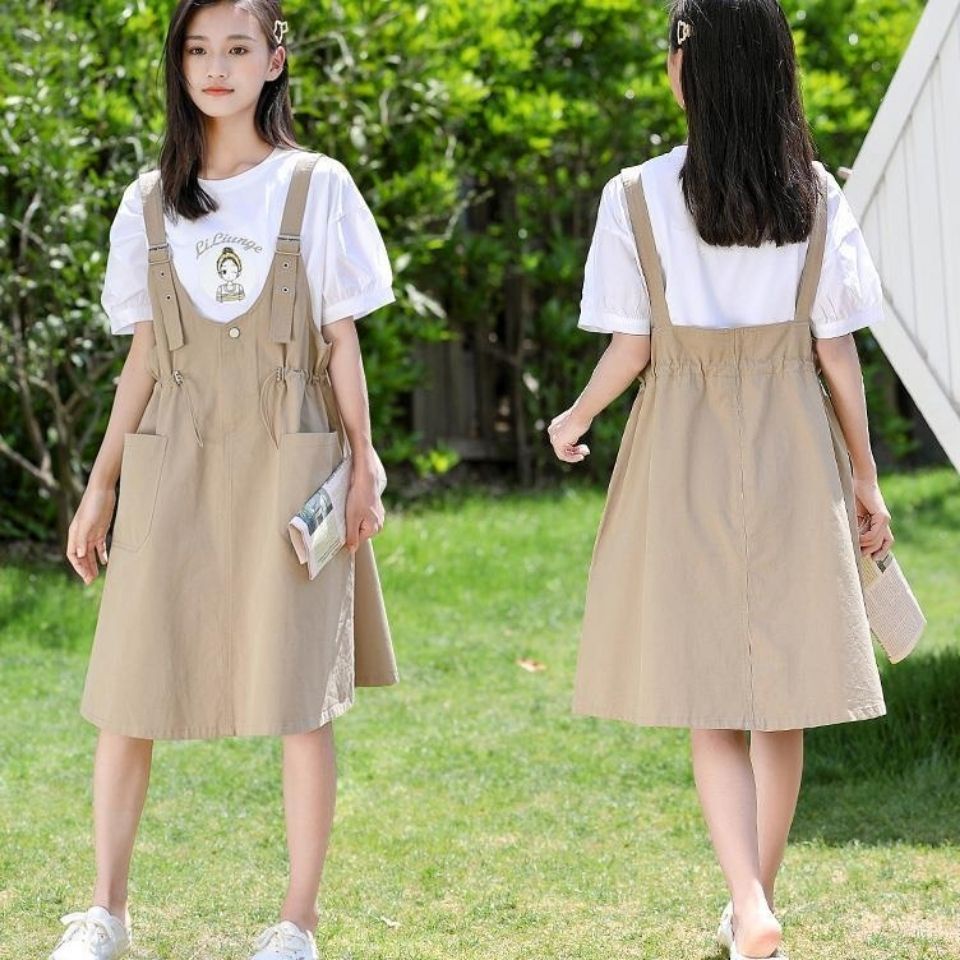 Set Áo Thun Cotton Ngắn Tay + Đầm Yếm Phong Cách Hàn Quốc Thời Trang Mùa Hè Mới 2021 W1DX Cho Bé Gái