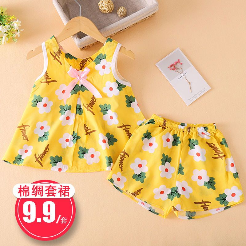 Bộ Đồ Ngủ Chất Liệu Cotton Lụa Mỏng Thời Trang Mùa Hè Cho Bé Gái