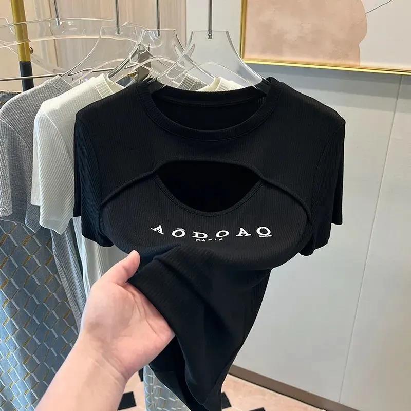 Áo Thun Tay Ngắn Dáng Ôm Thiết Kế Khoét Lỗ Thời Trang Cho Nữ