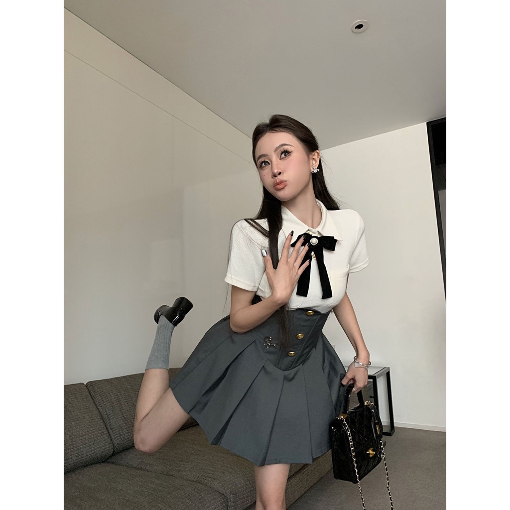 Chân Váy Chữ a Xếp Ly Lưng Cao Phong Cách Preppy Thời Trang Mùa Xuân 2023 Mới