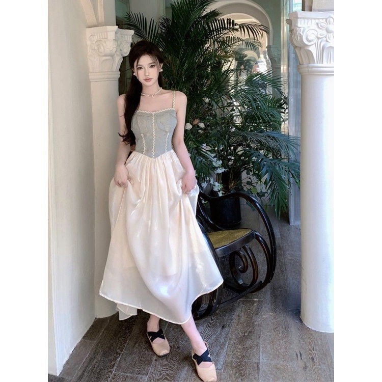 Đầm Hai Dây Dáng Dài Mỏng Eo Cao Thời Trang Pháp 5.16 Cho Nữ