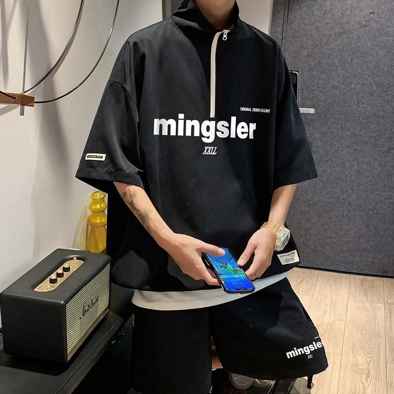 Bộ Đồ Thể Thao Hai Mảnh Áo Tay Ngắn Có Khóa Kéo Và Quần Short Thời Trang Mùa Hè Cao Cấp Cho Nam