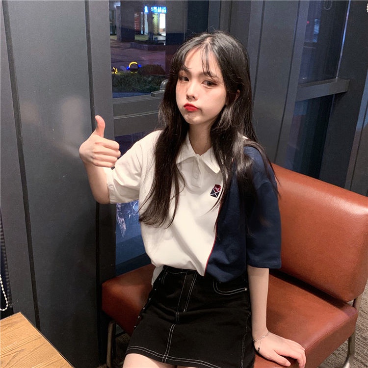 Áo Thun Tay Ngắn Phong Cách Preppy Hàn Quốc Mới Cho Nữ