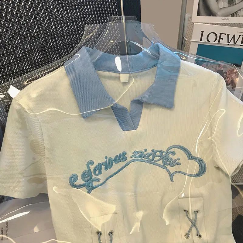 Áo Thun Dệt Kim Cao Cấp Cổ Polo Cột Dây Thời Trang Mùa Hè Dành Cho Nữ