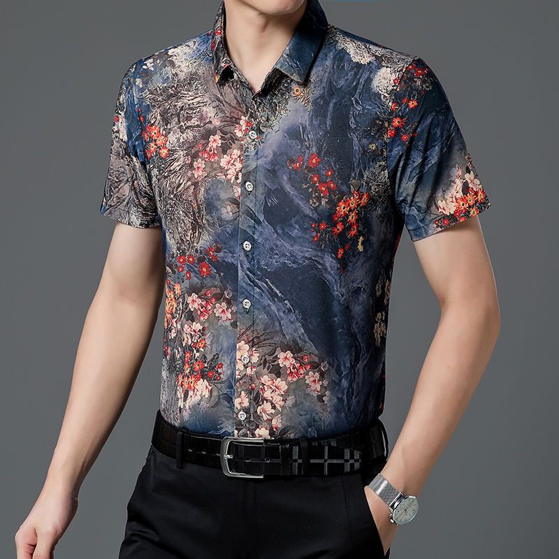 Áo Sơ Mi Tay Ngắn Dáng Rộng Chất Liệu 40% Cotton In Họa Tiết Hoa Thời Trang Mùa Hè Cho Nam