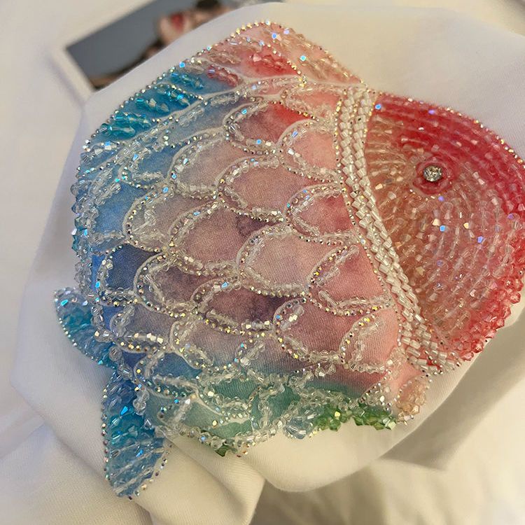 Áo Thun Dáng Rộng Đính Hạt Kim Sa Màu Trắng Phong Cách Công Nghiệp Thời Trang Mùa Hè Hàng Mới Dành Cho Bạn Nữ