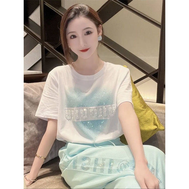 Áo Thun Tay Ngắn In Chữ Love Đính Đá Thời Trang Mùa Hè Mới Cho Nữ