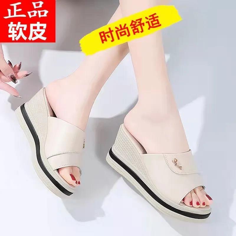 Dép Sandal Bằng Da Mềm Đế Xuồng Dày Thời Trang Mùa Hè